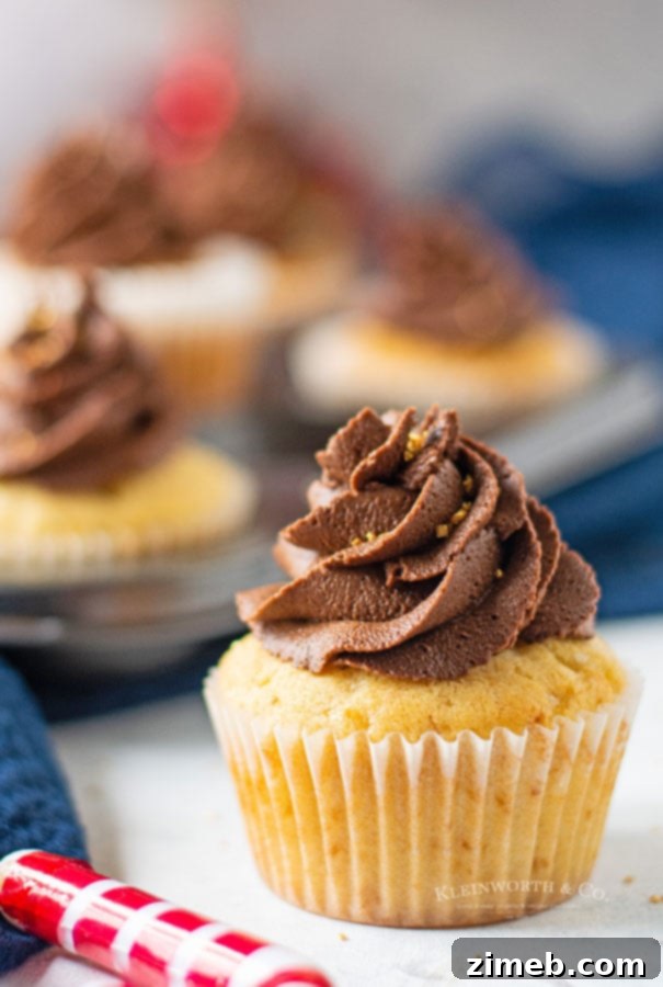 Celebrate with Cupcakes: Endless Flavors for Every Occasion 19 Homemade vanilla cupcakes with a surprise Nutella center and chocolate buttercream frosting, great for birthdays or holidays.