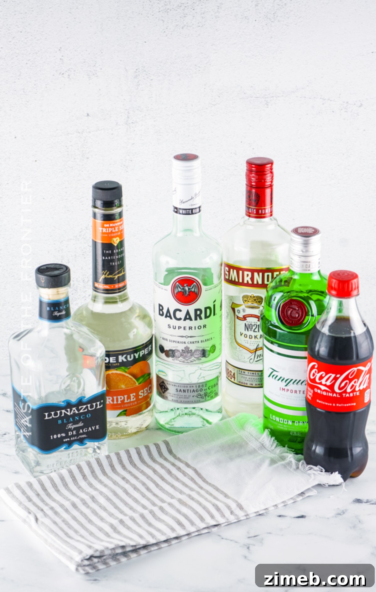 Long Island Iced Tea ingredients laid out
