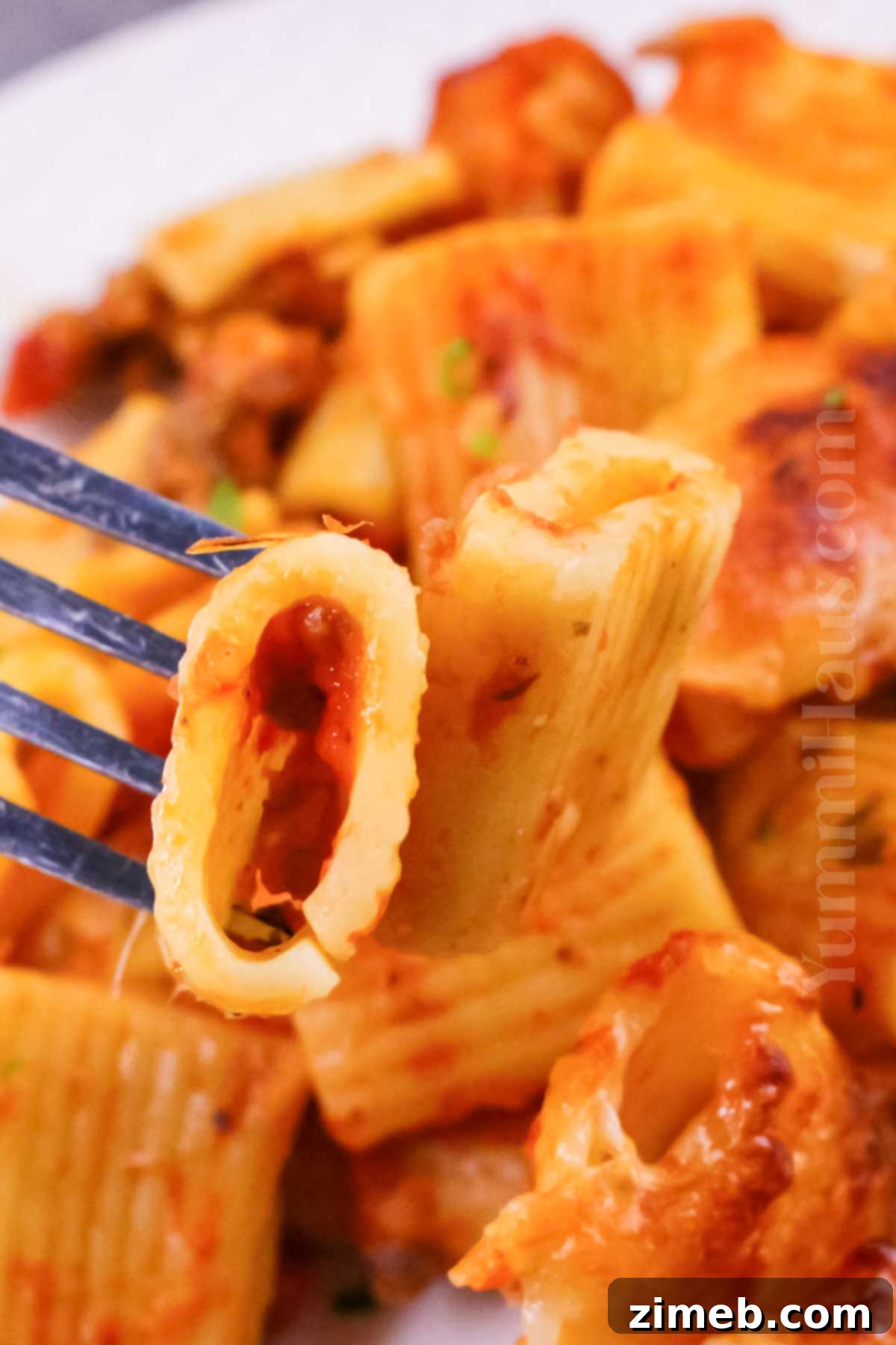 Pasta and sausage in a bowl, ready to be served