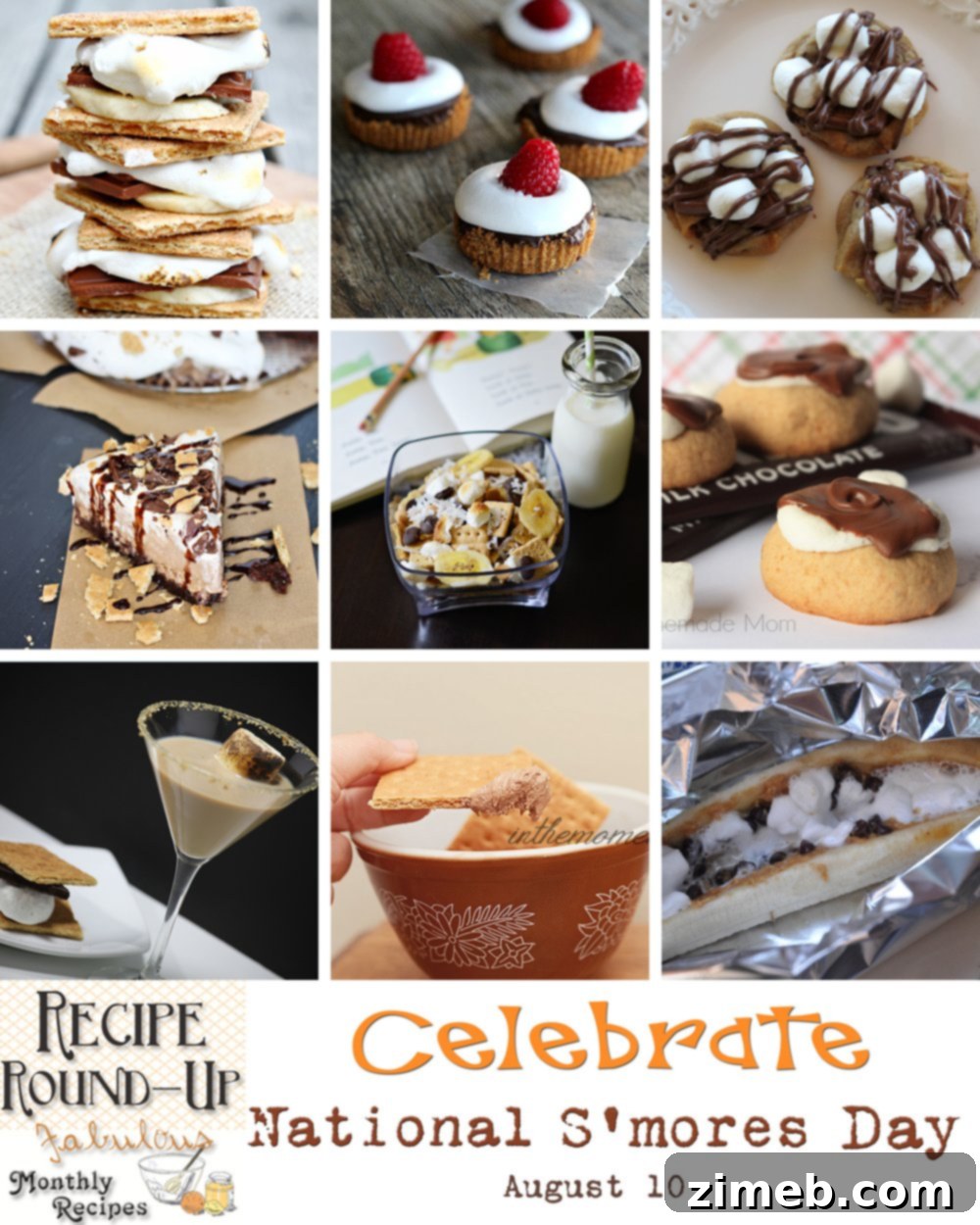 Ultimate Frozen Mocha S'Mores 5 National S'mores Day - A collage of various S'mores desserts including Frozen Mocha S'mores Overload