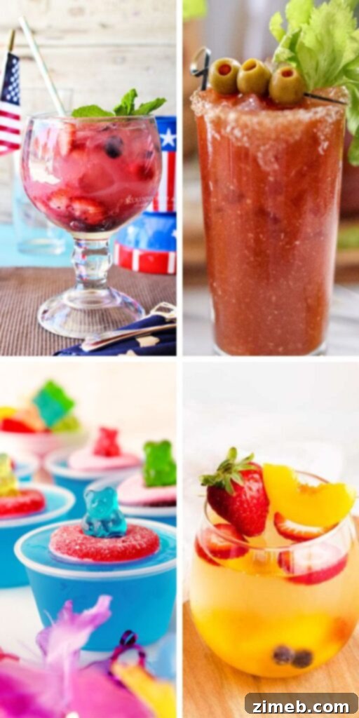 A vibrant selection of refreshing summer cocktails arranged on a bar, showcasing diverse colors and garnishes, ready for a party.