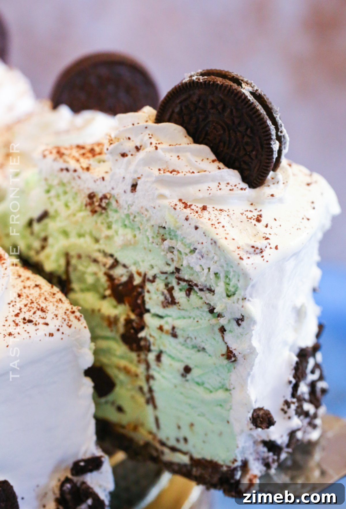 35 Refreshing Summer Frozen Treats 17 Mint Chocolate Chip Ice Cream Cake, made with chocolate-covered ice cream bars, Oreos, and hot fudge.
