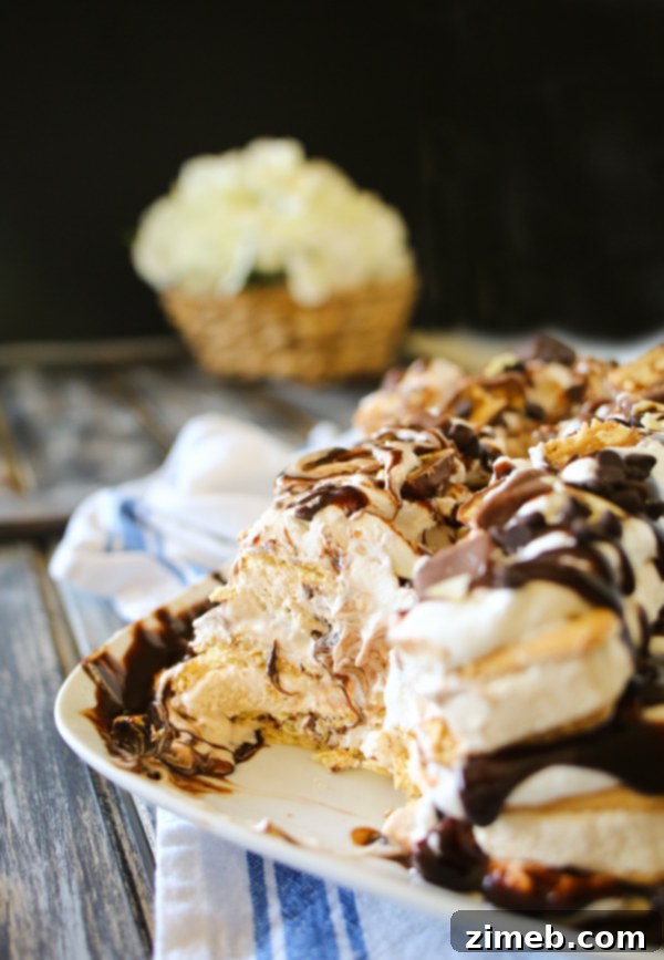 35 Refreshing Summer Frozen Treats 27 Snickers Ice Cream Cake made with salted caramel ice cream bars, whipped cream & loaded with Snickers candy bars. It's over the top amazing!