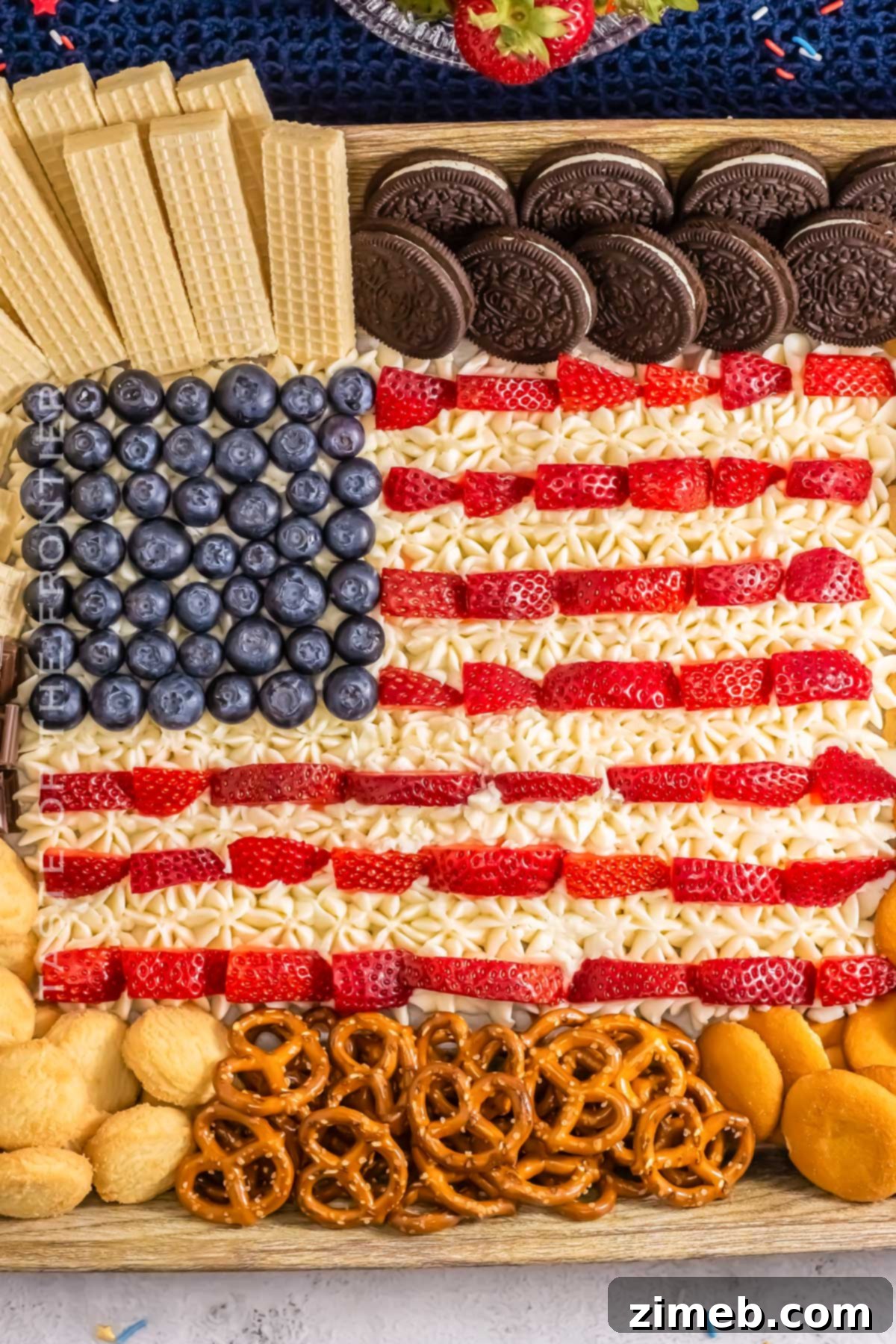 Decadent Buttercream Display 7 Patriotic frosting board with red, white, and blue