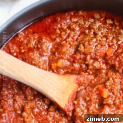 Homemade pasta sauce with beef