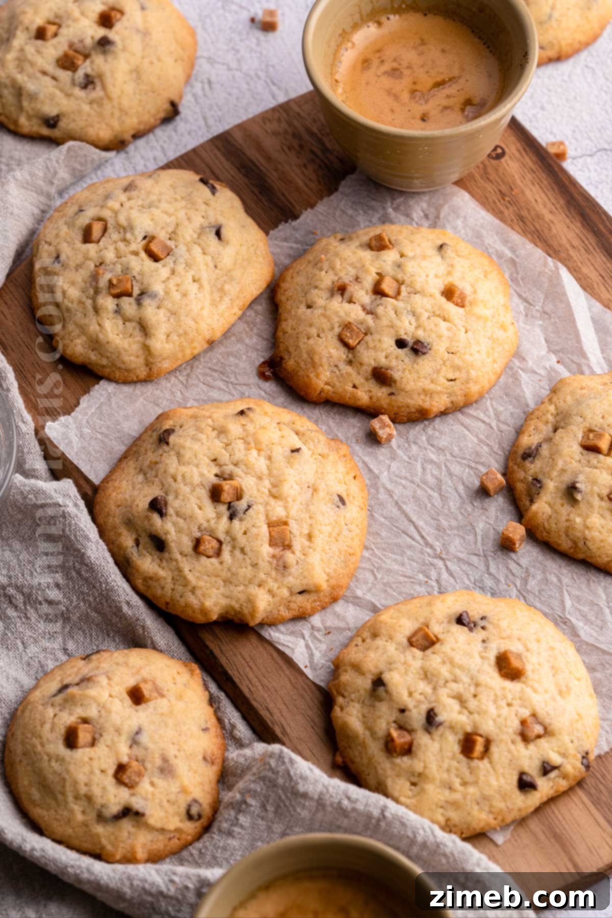 A delicious dessert with caramel and chocolate chips, perfect for any occasion.