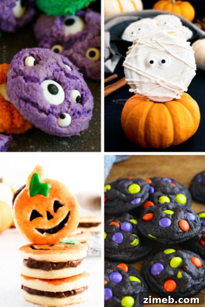 11 Ghoulish Halloween Cookie and Dough Creations 14 A beautiful autumnal flat lay featuring various Halloween cookies and fall decor.