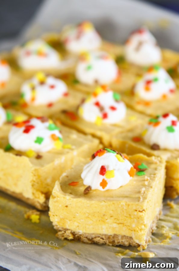 32 Irresistible Pumpkin Treats To Sweeten Your Fall 33 No-Bake Pumpkin Cheesecake Bars with graham cracker crust