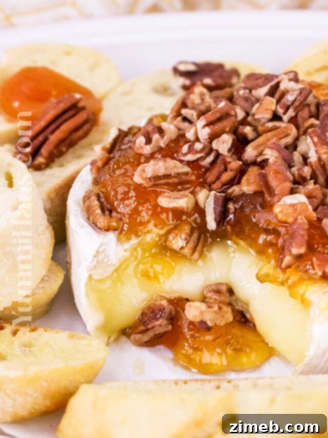 melted cheese with jam and pecans