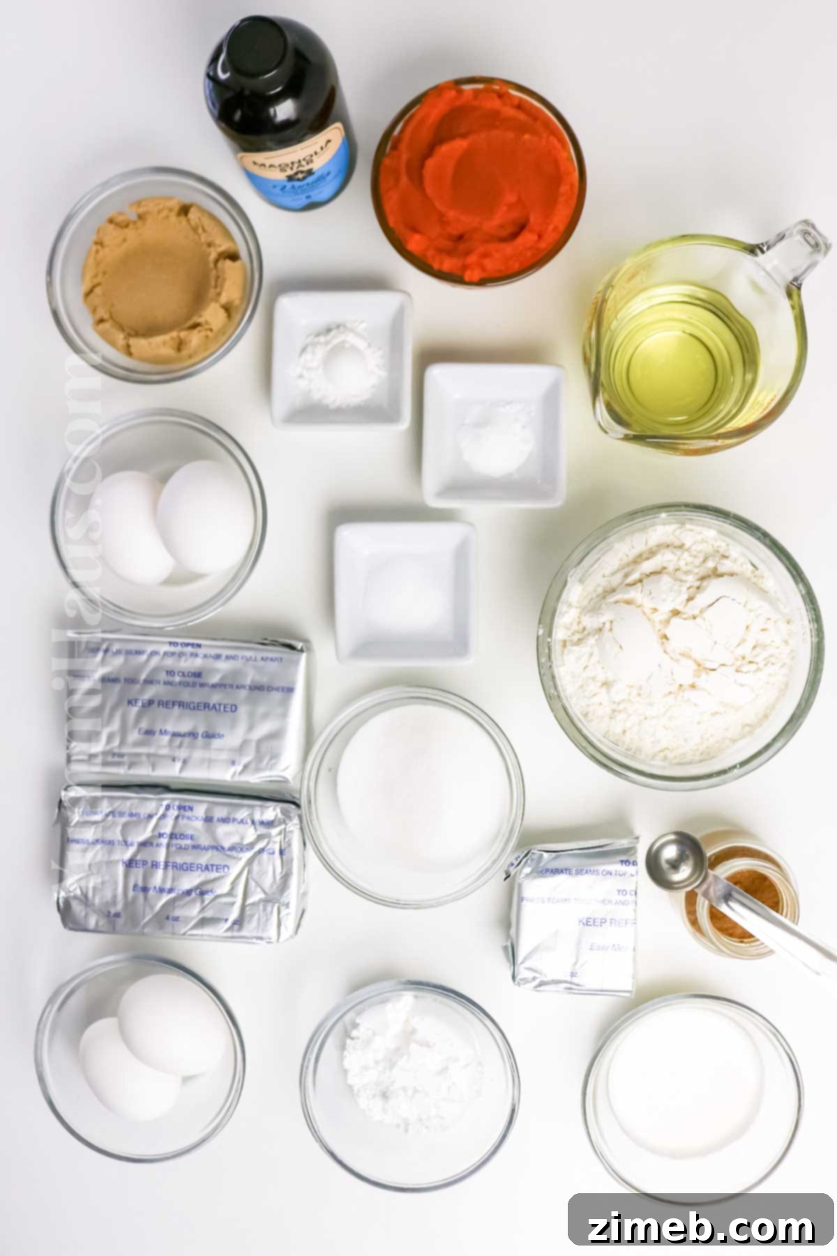 Pumpkin Cake Cheesecake ingredients ready for baking