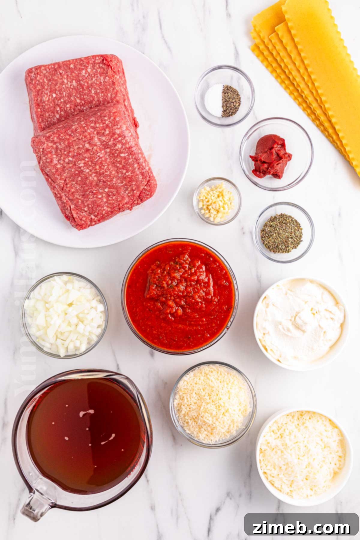 Fresh ingredients laid out for Slow Cooker Lasagna Soup
