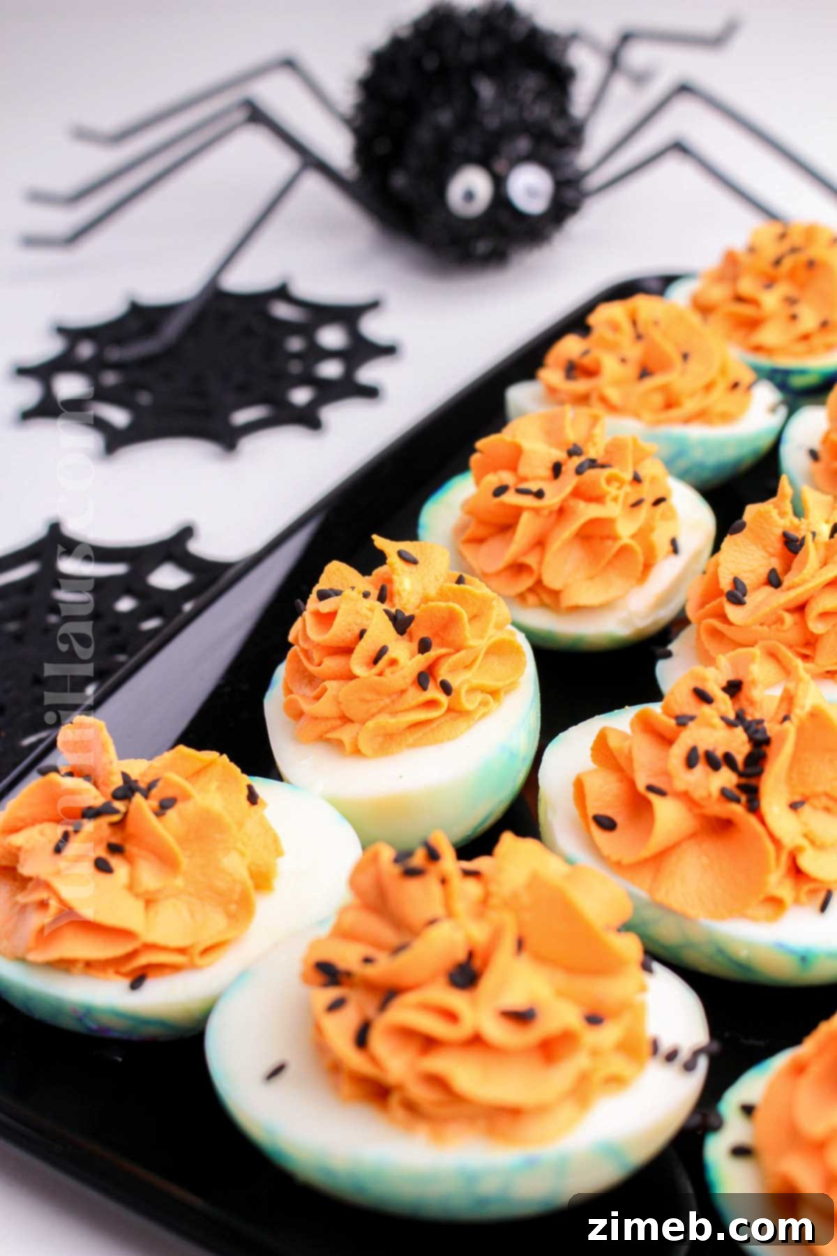 Spooky Deviled Eggs 16 Halloween party appetizers including deviled eggs.