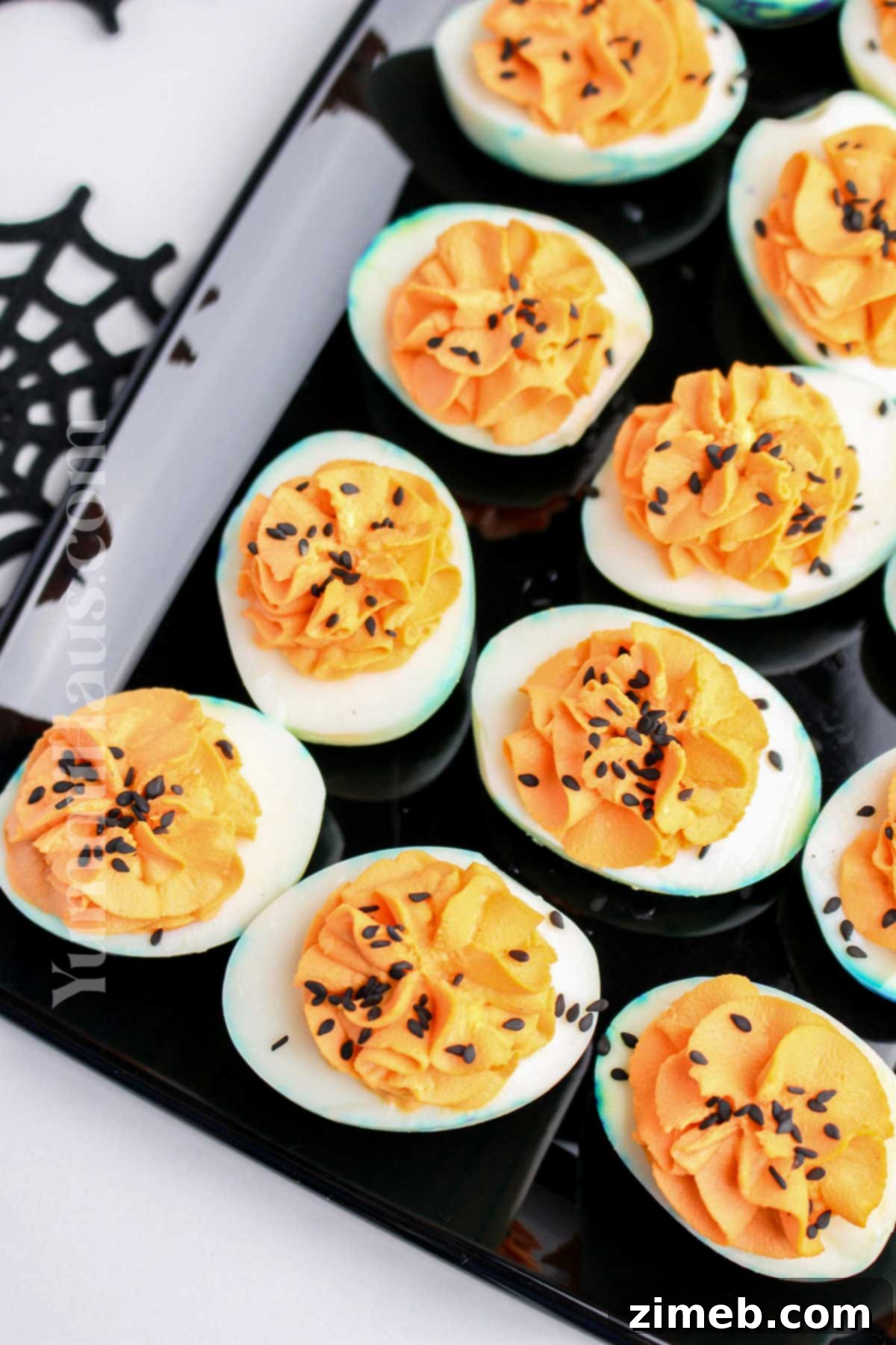 Spooky Deviled Eggs 3 Spooky deviled egg recipe for Halloween party.