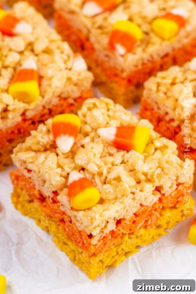 26 Spookily Simple Halloween Desserts 14 Candy Corn Rice Krispie Treats