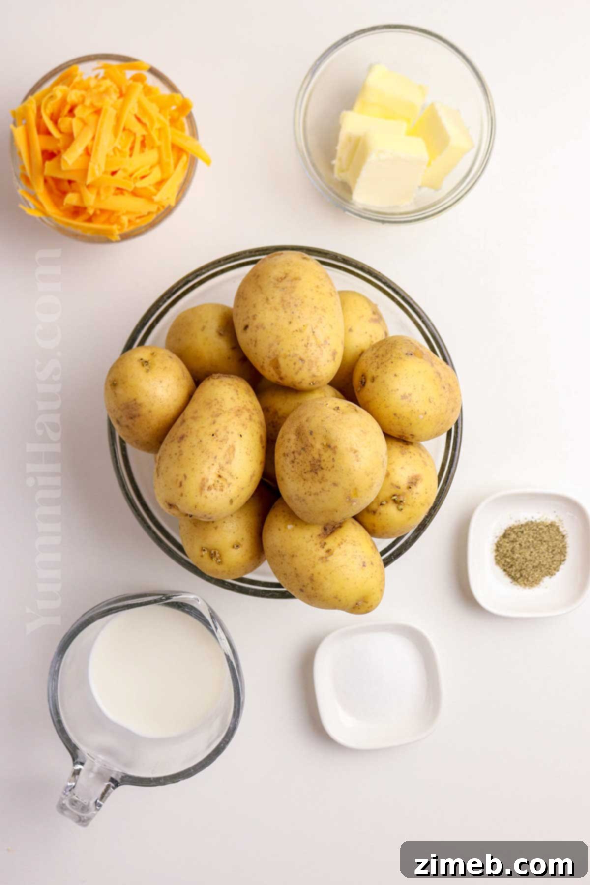 Mashed Potatoes with Cheese ingredients laid out