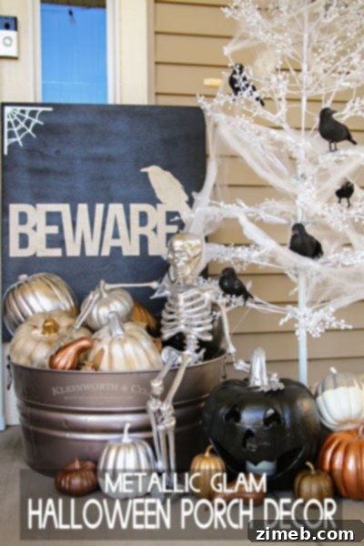 Metallic Glam Halloween Porch Decor, stylish spooky ideas