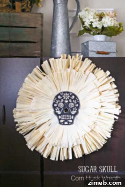 Vibrant Sugar Skull Corn Husk Wreath for Day of the Dead