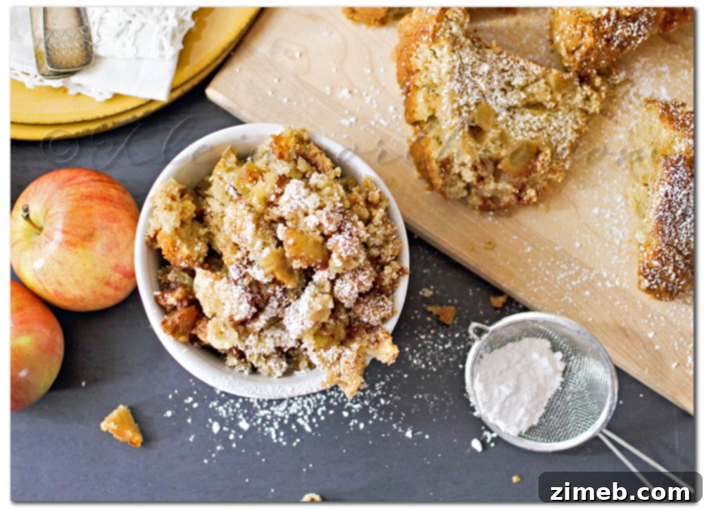 Apple Cake Crumble dusted with powdered sugar