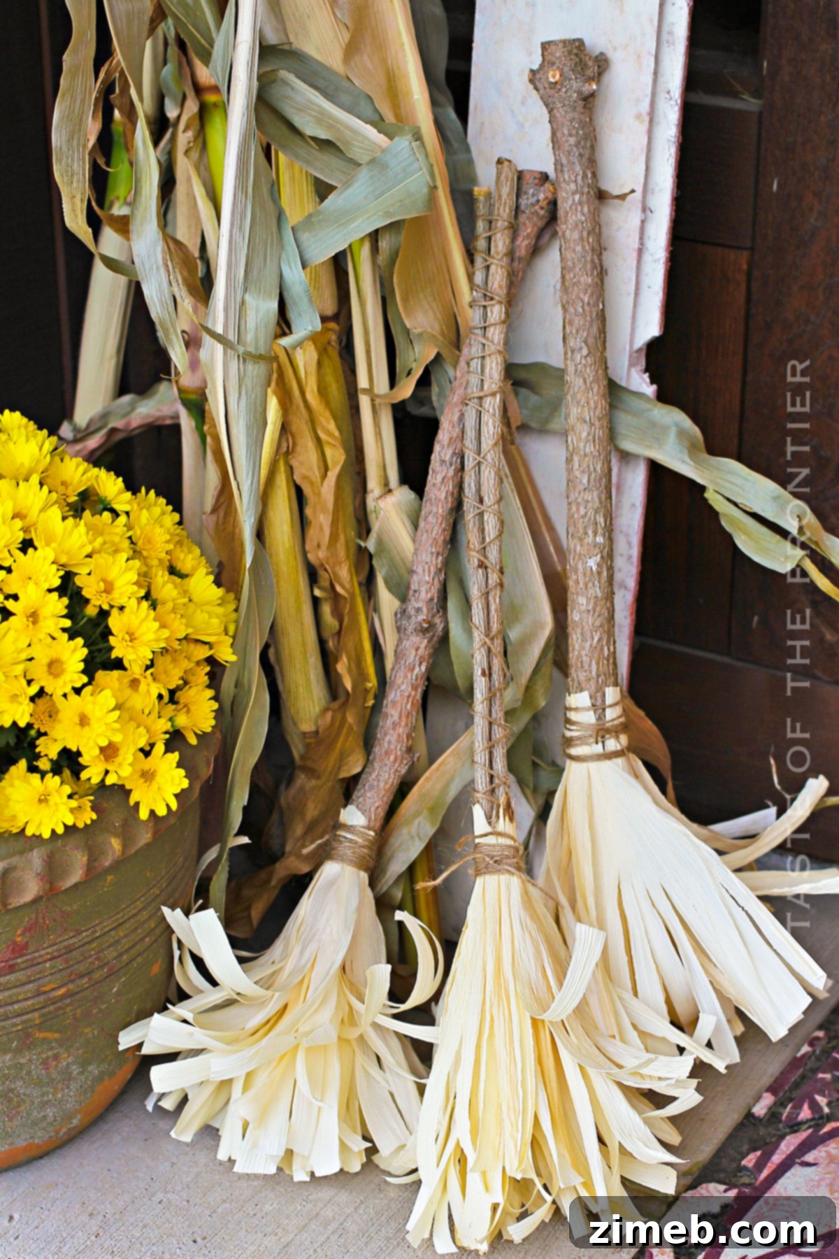 Handwoven Corn Husk Brooms 4 Rustic Corn Husk Crafts for Autumn Porch Decor