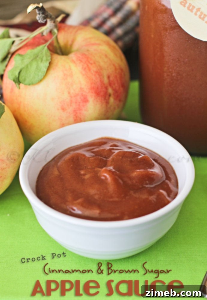 Crock Pot Cinnamon & Brown Sugar Applesauce Jars of crock pot applesauce with fresh apples in the background.