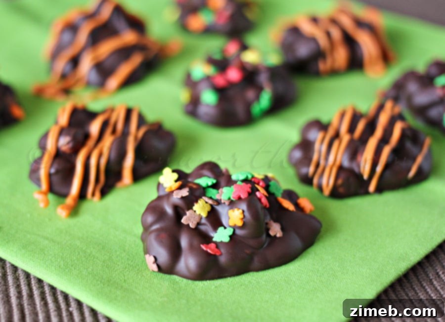 Festive Fall Peanut Clusters 2 Beautifully arranged Fall Decorated Peanut Clusters with autumn leaves