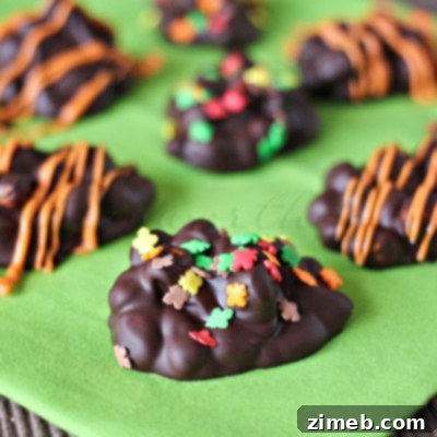A serving of Fall Decorated Peanut Clusters on a plate