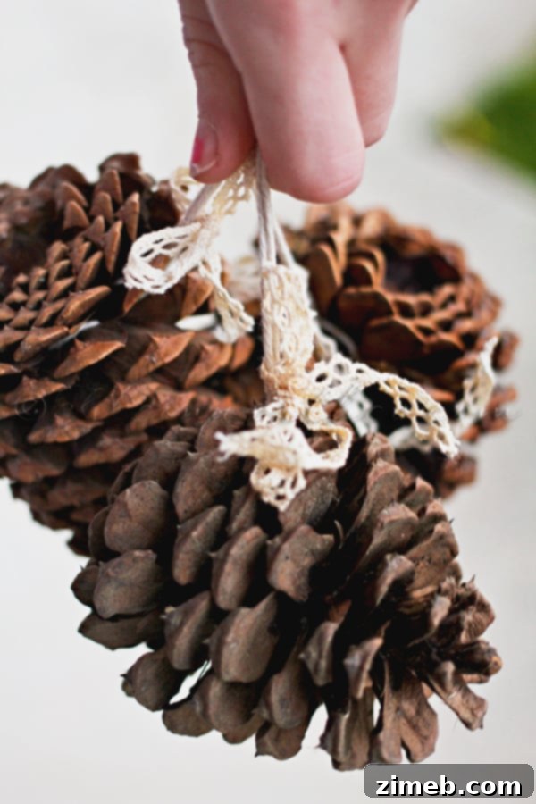Effortless Pinecone Ornaments 2 Simple Pine Cone Ornaments - Step 1: Attaching String