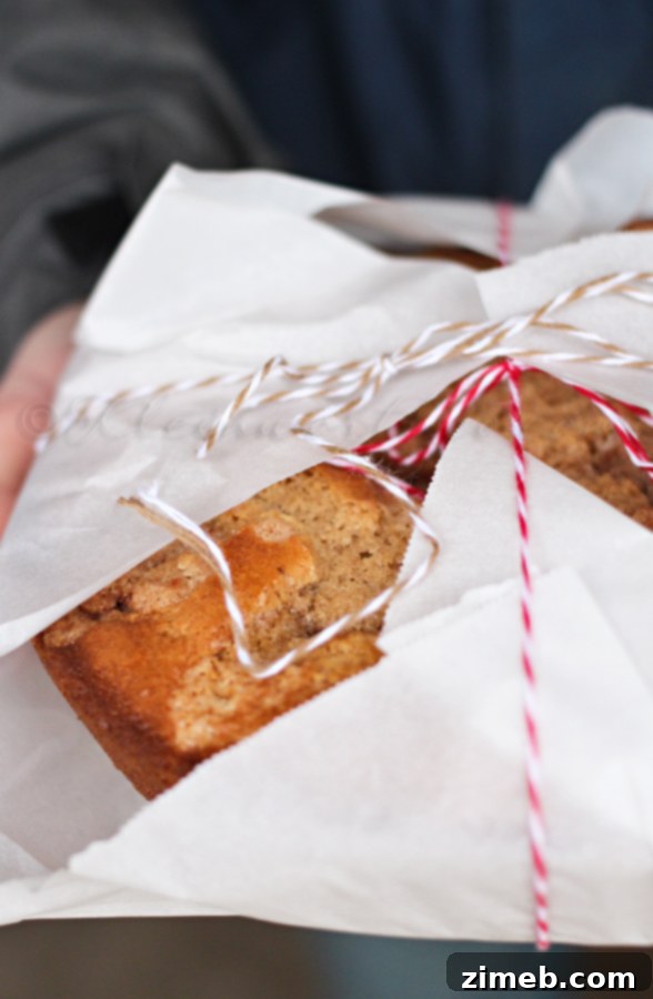 Delicious Pumpkin Butter Coffee Cake wrapped for gifting, showcasing a rustic and imperfect charm. Perfect for holiday breakfast treats.