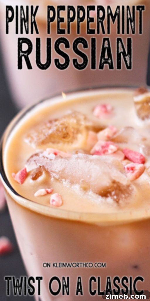 Blush Peppermint Russian 14 Pink Peppermint Russian cocktail with festive Christmas decor, perfect holiday drink