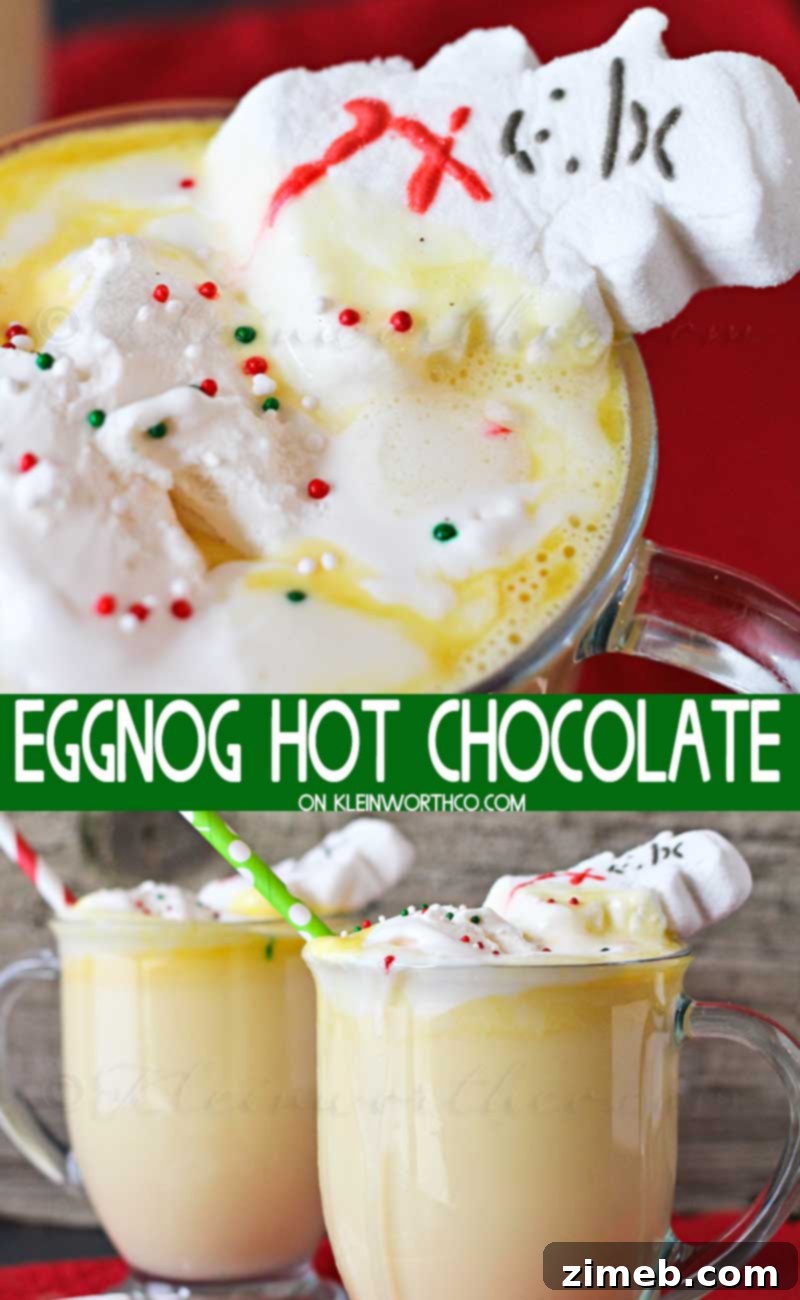 Delightful Eggnog Hot Chocolate garnished with whipped cream and festive sprinkles, perfect for holiday gatherings
