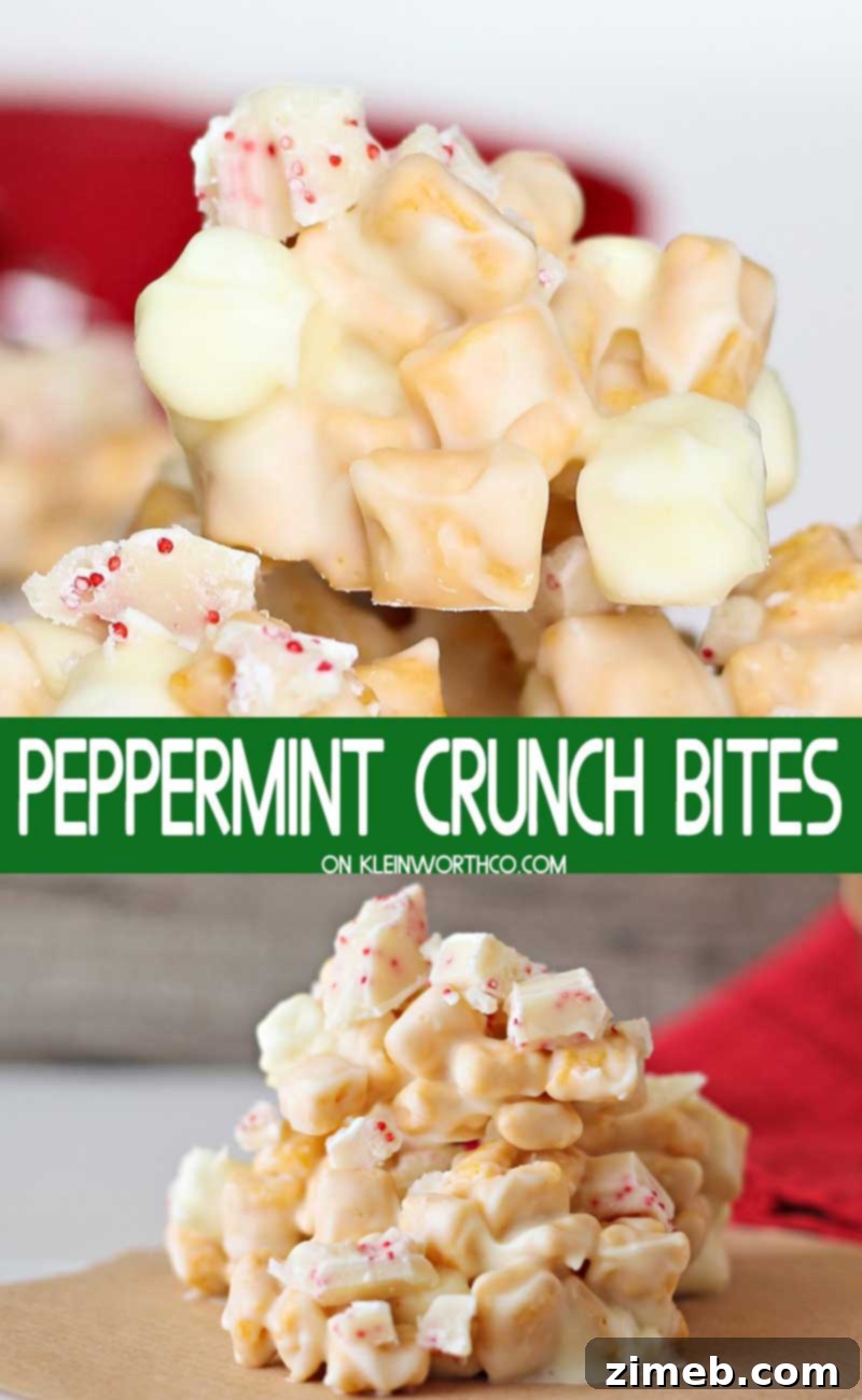 Peppermint Crunch Bites featuring white chocolate, Captain Crunch cereal, and crushed candy cane pieces, arranged artfully for holiday gifting