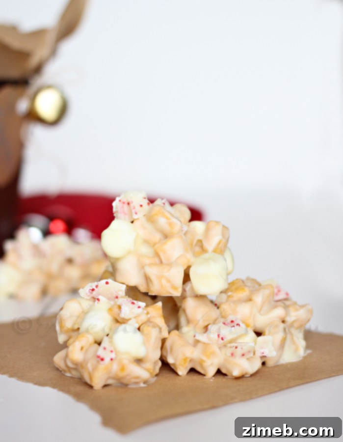 Close-up of festive Peppermint Crunch Bites with a hint of Captain Crunch cereal and mini marshmallows, perfect for Christmas dessert tables