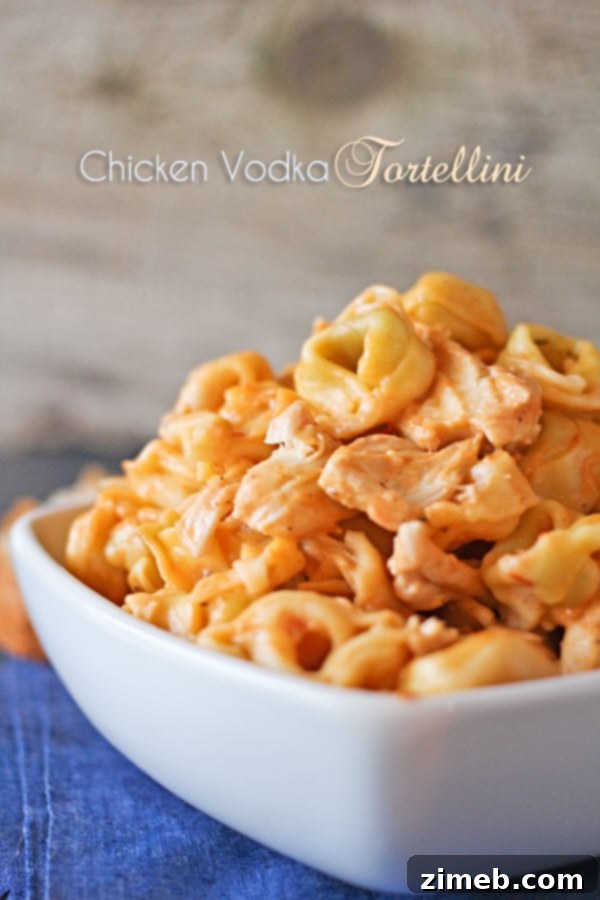Creamy Vodka Chicken Tortellini 5 A beautiful close-up of the finished Chicken Vodka Tortellini, perfectly plated and ready for a delicious meal.