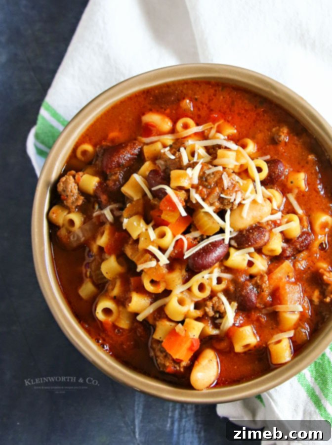 Recipe for Slow Cooker Pasta e Fagioli Soup, a hearty Italian classic