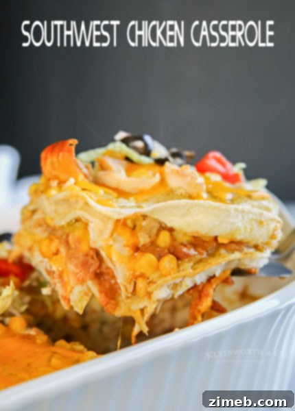 Southwest Chicken Casserole, a cheesy and flavorful comfort dish