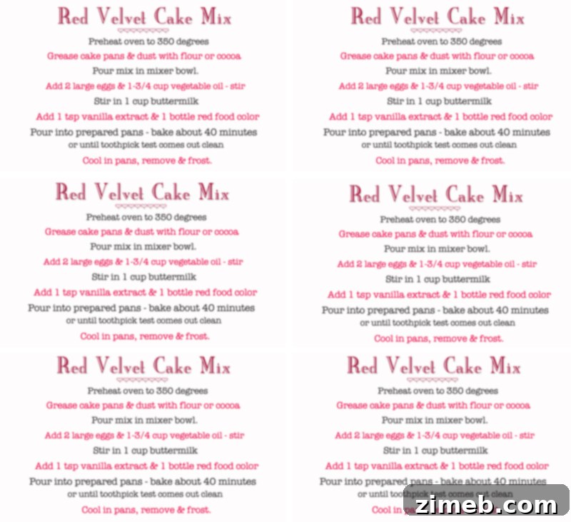 Red Velvet Cake Mix Plus Bonus Printable 3 red velvet cake mix in a jar - printable instructions