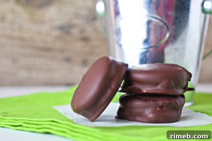 Thin Mint Oreo Fusion 3 Close-up of a Thin Mint Oreo, showing the rich chocolate coating