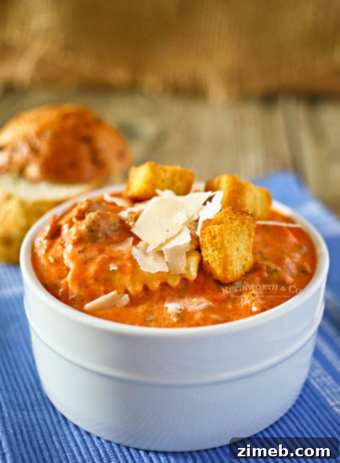 Tuscan Ravioli Comfort Bowl 3 Easy dinner recipe for Tuscan Ravioli Soup with Italian sausage and beef