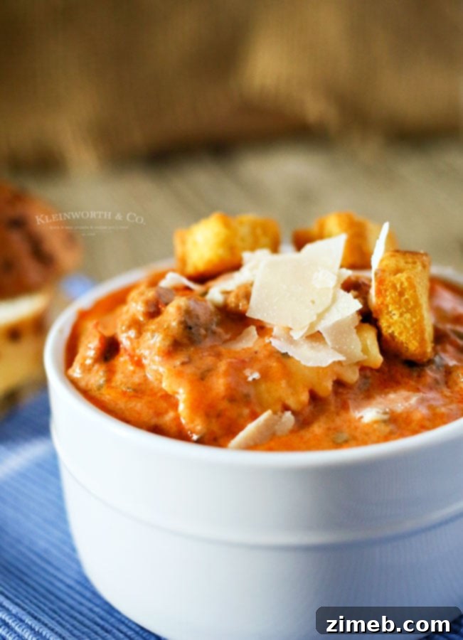Tuscan Ravioli Comfort Bowl 4 Italian dinner recipes: Tuscan Ravioli Soup topped with Parmesan