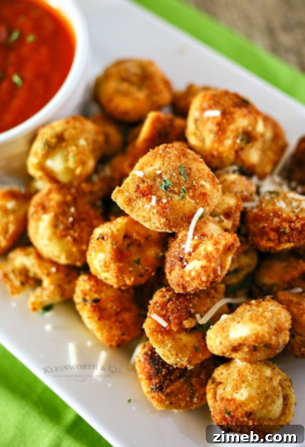 Close-up of breaded tortellini ready for frying