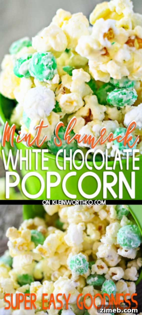 Minty Shamrock M&M Popcorn - a festive and easy St. Patrick's Day snack recipe