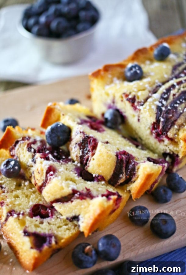 Luscious Blueberry Swirl Pound Cake 10 Whole Blueberry Swirl Pound Cake ready for slicing.