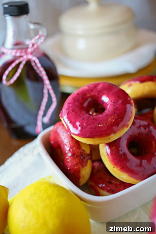 Lemon Poppy Seed Donuts topped with Lemon Blueberry Glaze 2 Lemon Poppy Seed Donuts with Lemon Blueberry Glaze