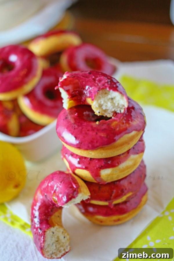 Lemon Poppy Seed Donuts topped with Lemon Blueberry Glaze 3 Lemon Poppy Seed Donuts with Lemon Blueberry Glaze