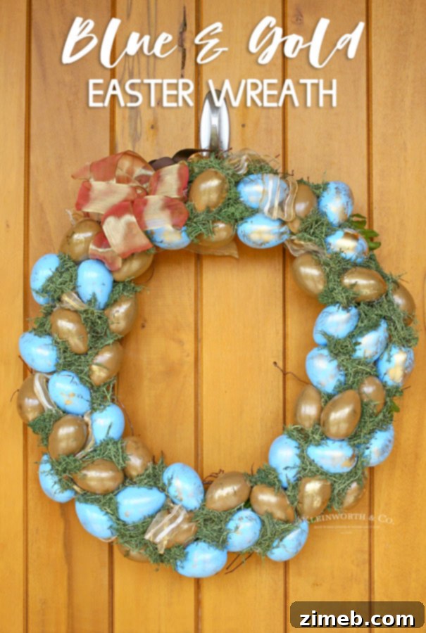 Elegant Blue and Gold Easter Wreath 19 A beautifully crafted Blue & Gold Easter Wreath, perfect for spring home decor.