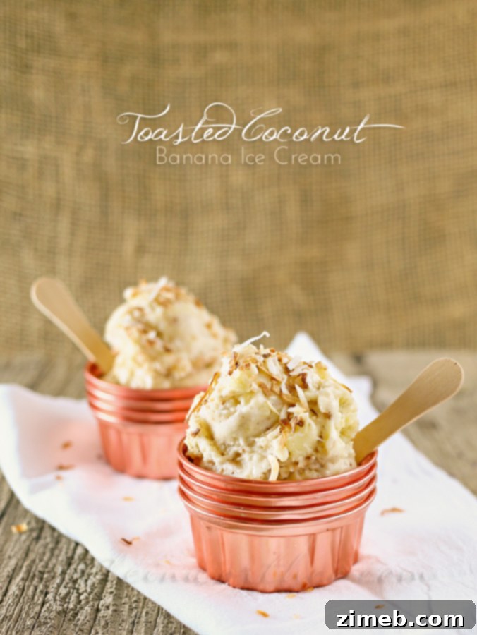 Golden Coconut Banana Bliss 4 A scoop of Toasted Coconut Banana Ice Cream in a small white bowl.