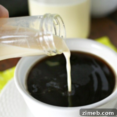 Freshly made Vanilla Coffee Creamer in a glass jar, ready to sweeten your coffee.