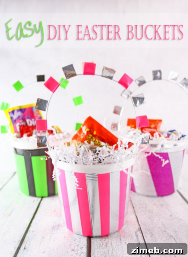 Close-up of glitter and neon Duck Tape on a DIY Easter bucket