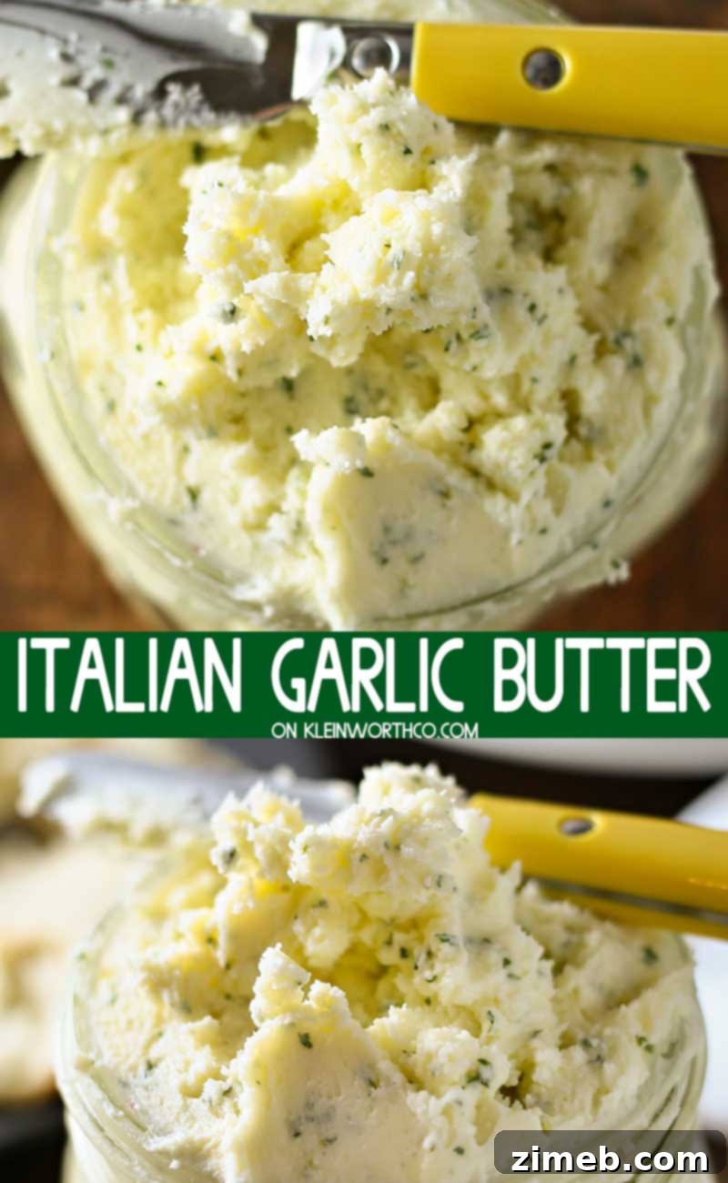 Rich Italian Garlic Butter 2 Rich Italian Garlic Butter in a jar with herbs, ready to be used on French bread or a steak.