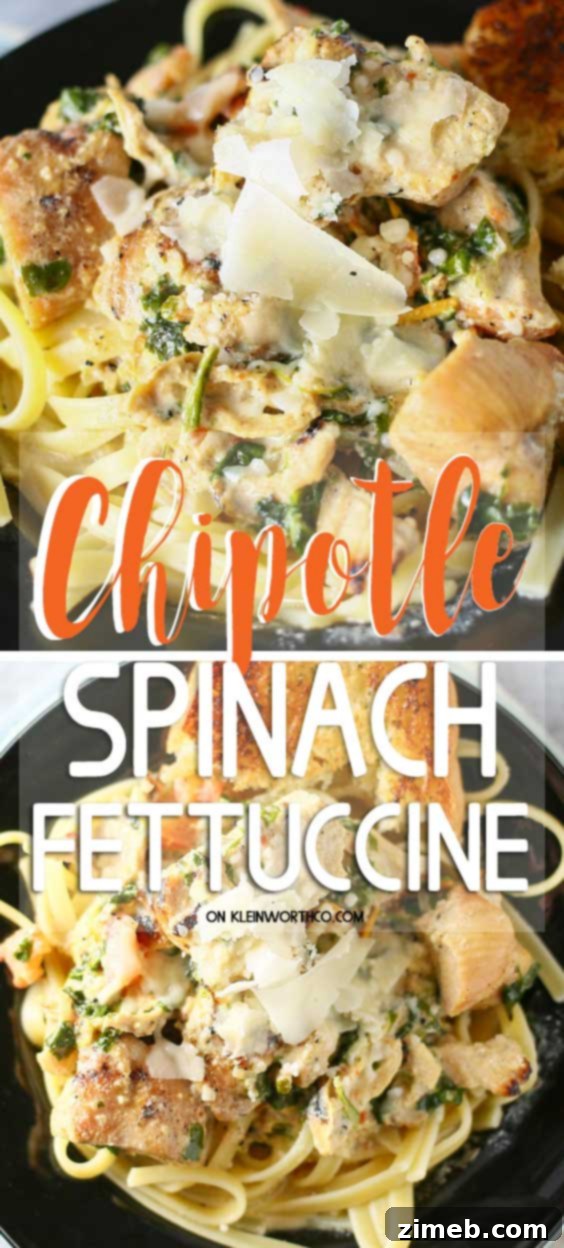 Chipotle Spinach Fettuccine - A creamy, spicy pasta dish with grilled chicken